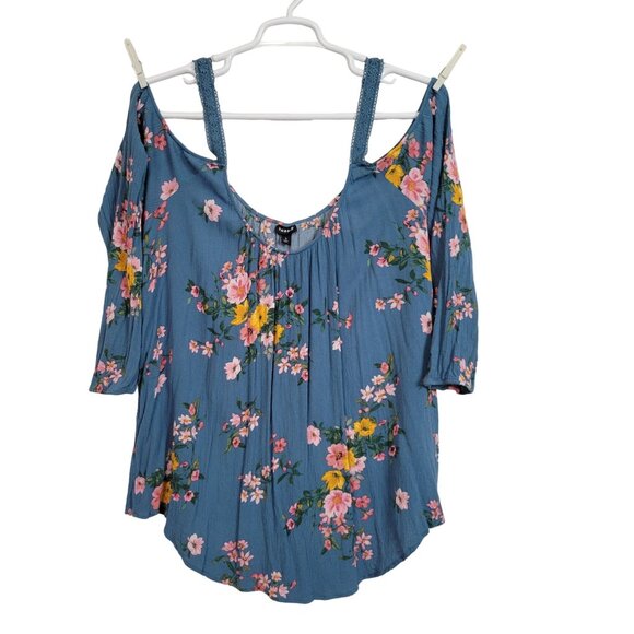 torrid Tops - Torrid 3 Size 3X Top Floral Cold Shoulder Crinkle Adjustable Lace Straps Blue
